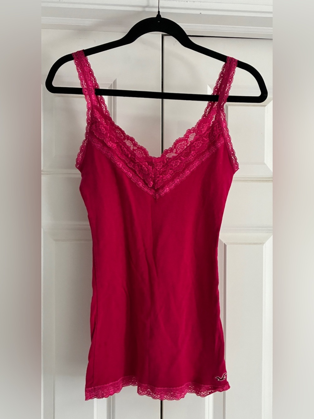 Vintage Y2K Hollister Hot Pink Lace Trim Cami Tank Top size Medium